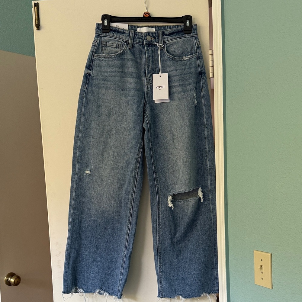 VERVET BY FLYING MONKEY OLIVIA Distressed Wide Leg Jeans